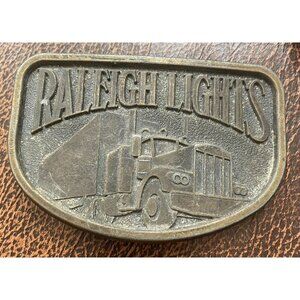 VTG Raleigh Lights Brass Belt Buckle Semi-Truck Cigarettes Tobacco 70s Trucker
